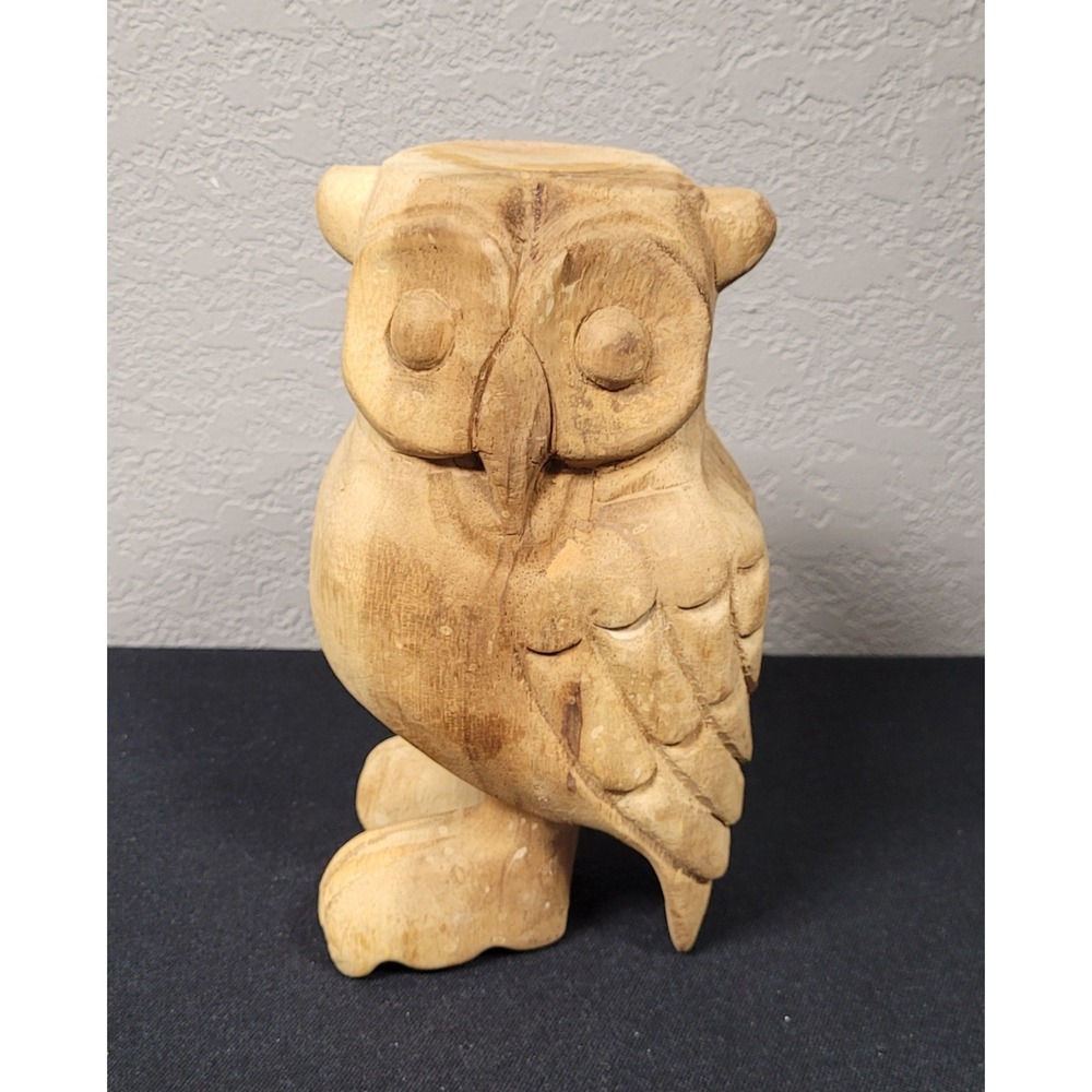 Vintage 1990s Hand Carved Wooden Hooting Owl Whistle Folk Art Bird Call